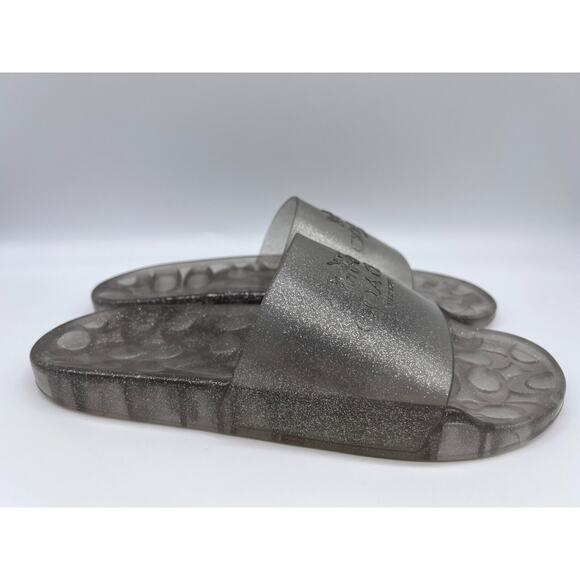 Coach Ulyssa Logo Transparent Slides Silver Glitter Jelly Slides Size 10B NEW - Picture 1 of 12